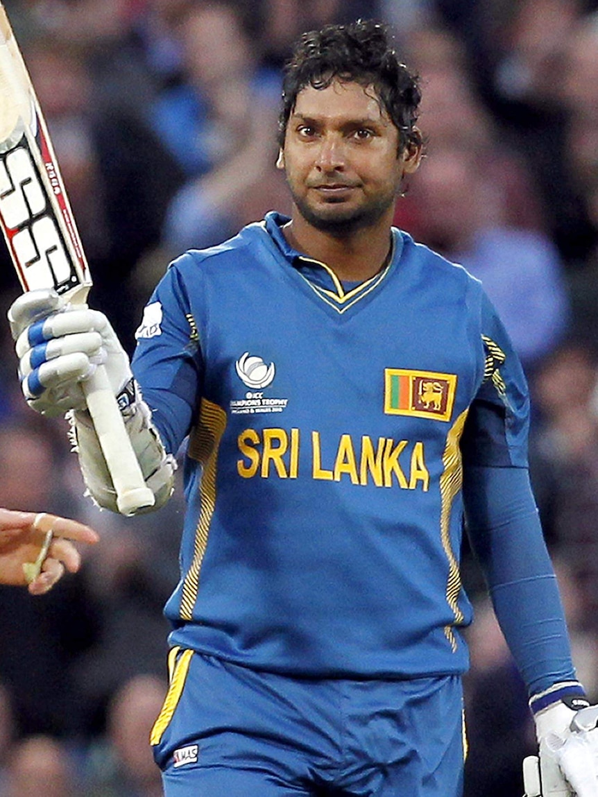 Kumar Sangakkara celebrates a century.