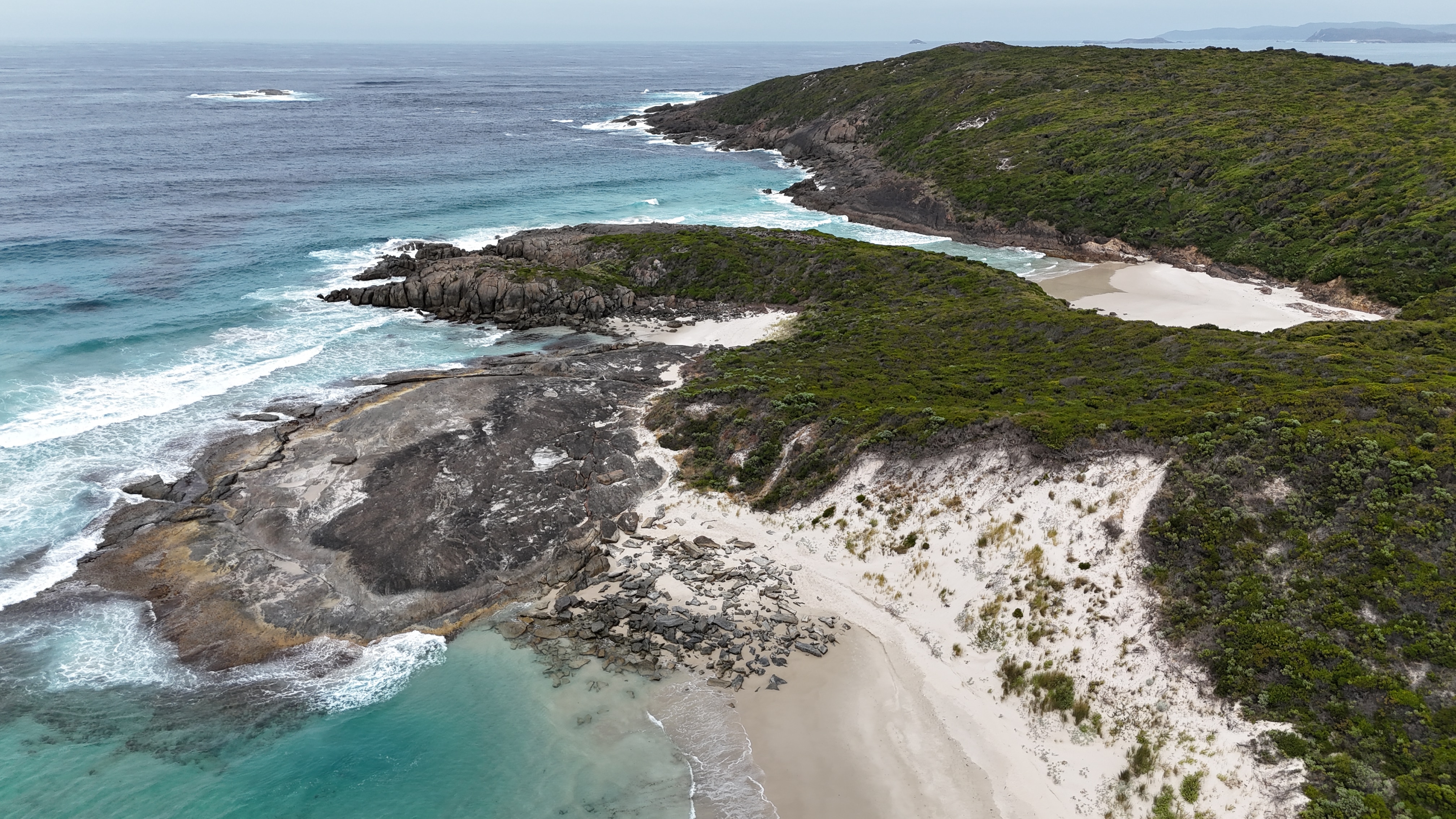 An aerial view of a beach on WA's south coast.  