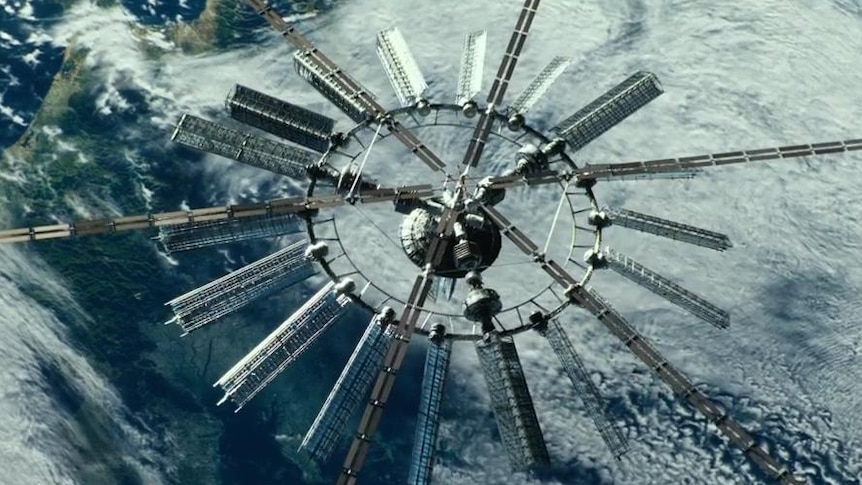 Photo of a massive satellite in space from the 2017 science fiction movie Geostorm