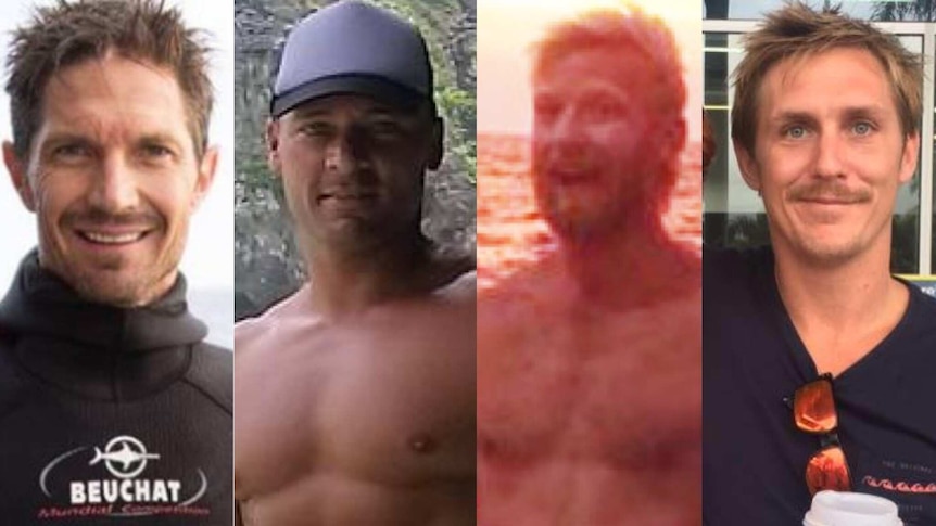 Missing divers Ben Leahy, Eli Tonks, Adam Bidner, and Adam Hoffman.