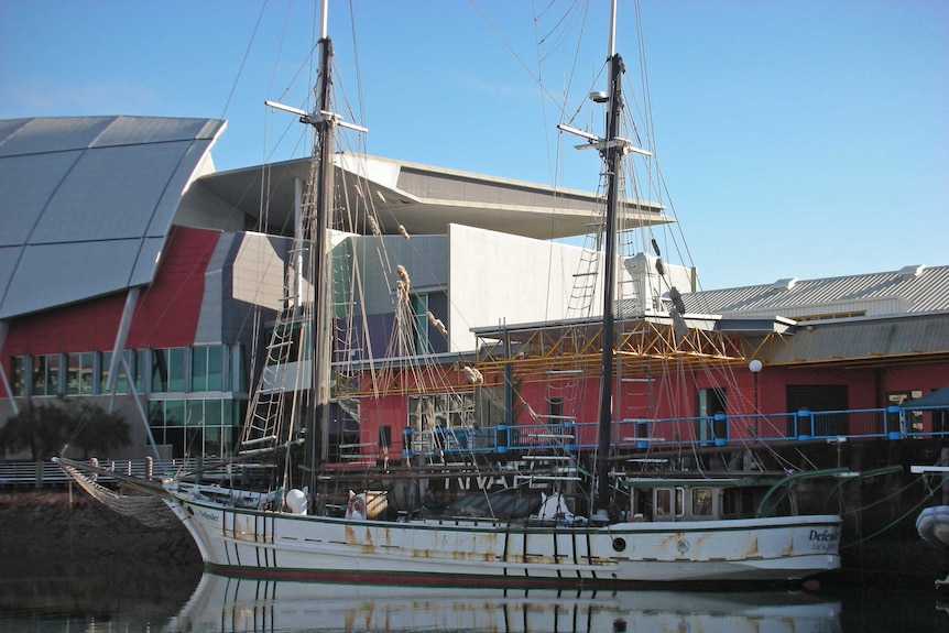 Tall ship Defender moored outside the Museum of Tropical Queensland in Townsville prior to her sinking in January 2016.