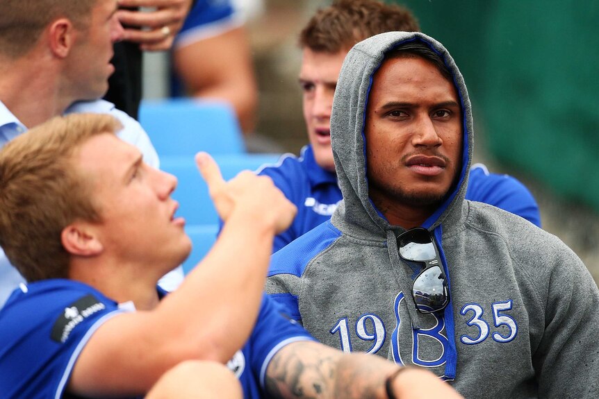 Bulldogs full-back Ben Barba watches on before an NRL trial match at Belmore in February 2013.