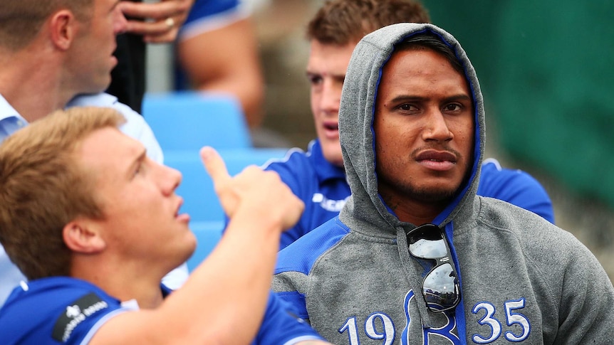 Bulldogs full-back Ben Barba watches on before an NRL trial game between Canterbury and Newtown.