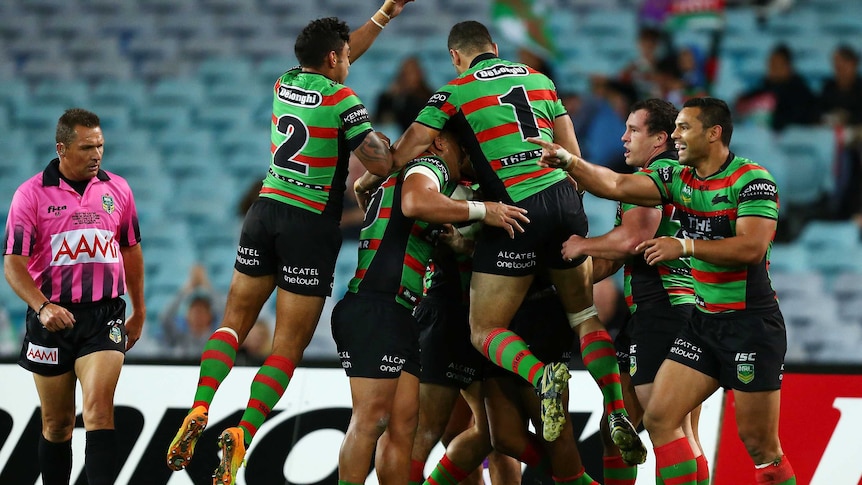 Rabbitohs celebrate Farrell try