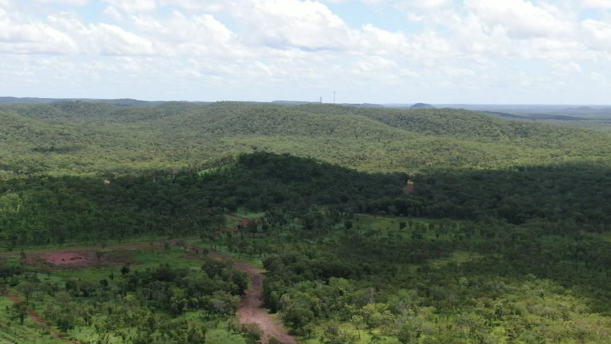 The rolling hills near Bachelor shot from a drone