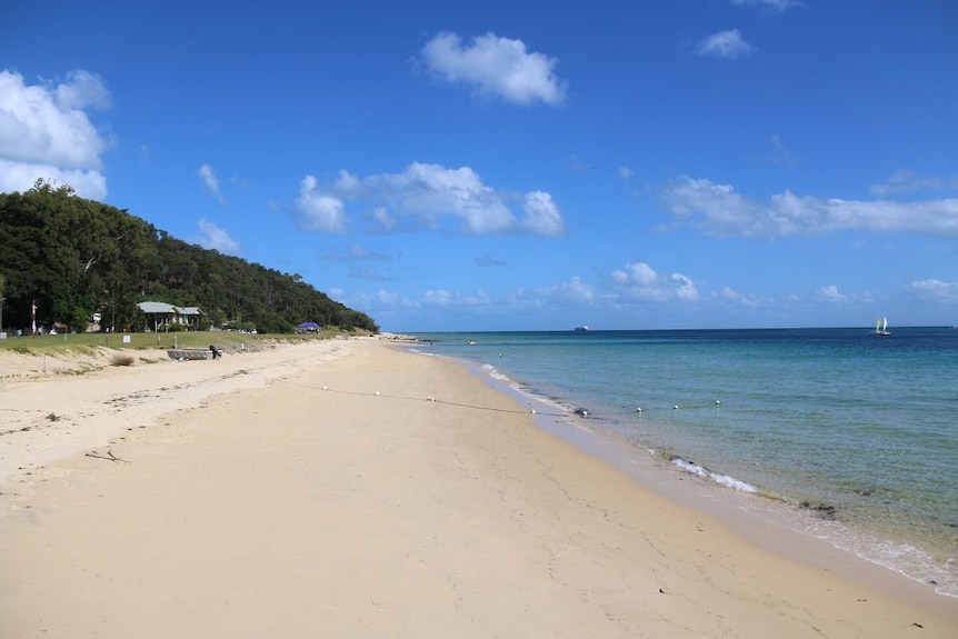 Beach in front Tangalooma Resort on Moreton Island off Brisbane on May 1, 2018.