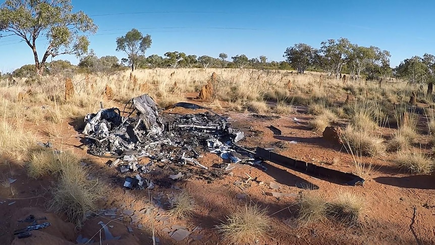 Helicopter wreckage in Cloncurry.