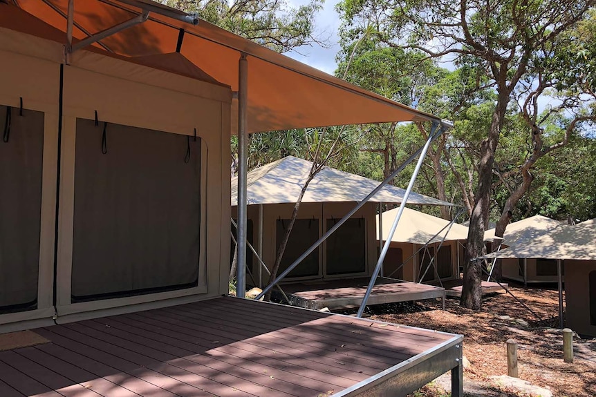 'Glamping' tents at Adder Rock campground on North Stradbroke Island off Brisbane