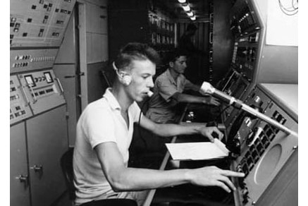 ELDO scientists in Gove sitting at computer desks tracking the movements of rockets in an old photo from 1967.