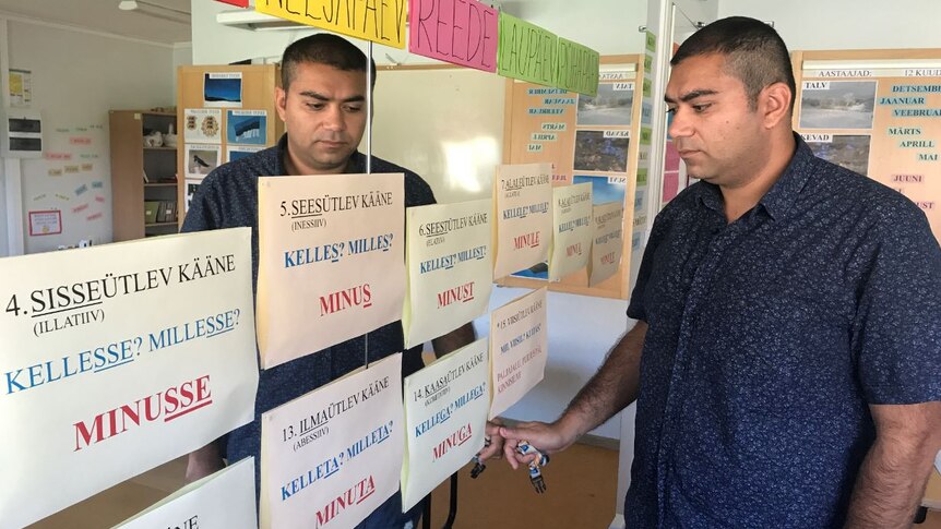 Egyptian asylum seeker Mitchell in a class room.