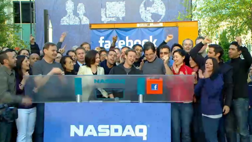 Facebook founder Mark Zuckerberg rings to NASDAQ bell