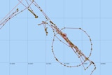 Tracking marks of the Seabed Constructor show ship has circled and stopped a number of times.