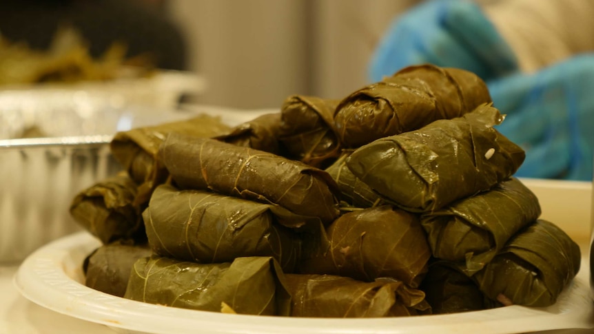 Pile of rolled dolmades