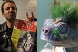 Punk man and turtle with moss mohawk.