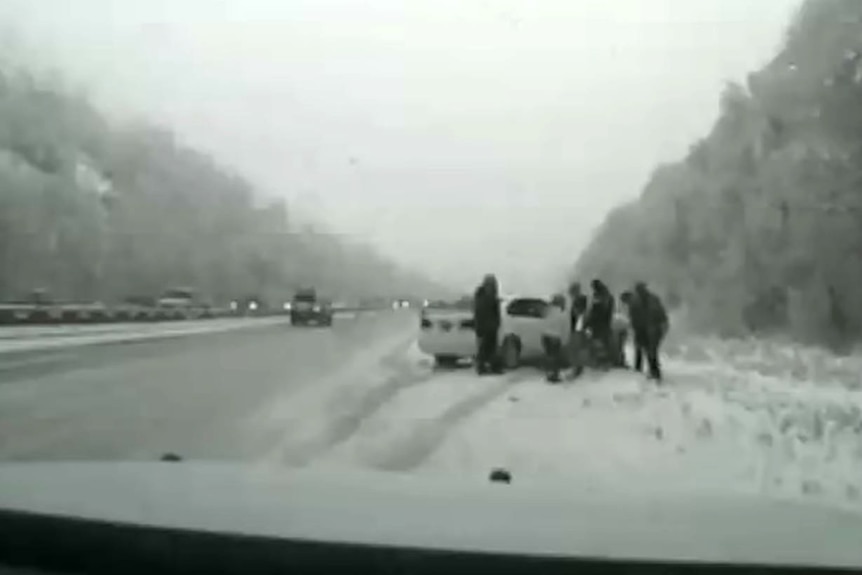 Bystanders rushed to the aid of Sergeant Brenchley on the side of the highway