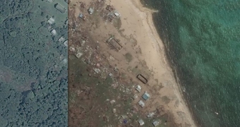 Before and after Cyclone Winston hits Fiji village of Nathamaki.