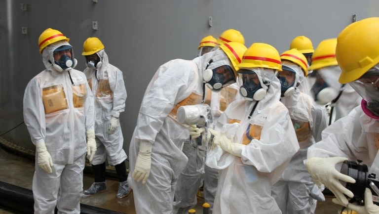 Nuclear Regulation Authority inspectors at TEPCO's Fukushima plant