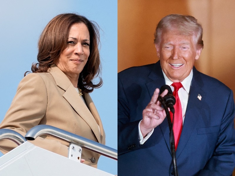 A composite image of Kamala Harris and Donald Trump.
