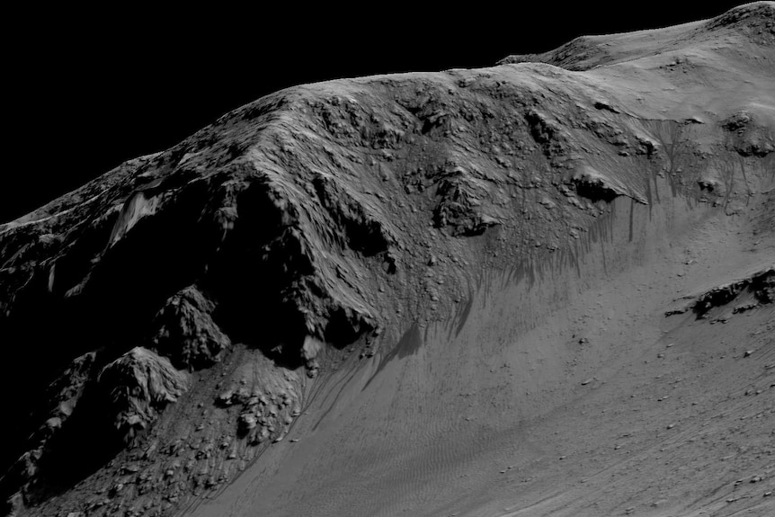 Recurring slope lineae on a Martian crater.