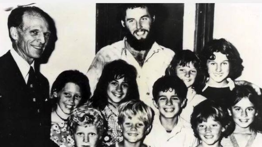 Ray Argento was one of nine school students kidnapped in 1977. The nine students, and their teacher, are in this image from 1977