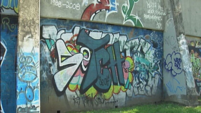 Graffiti on a Launceston wall.