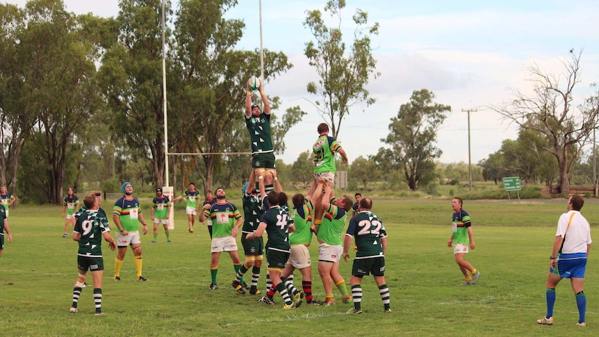 Condamine Cods win a lineout during a game.