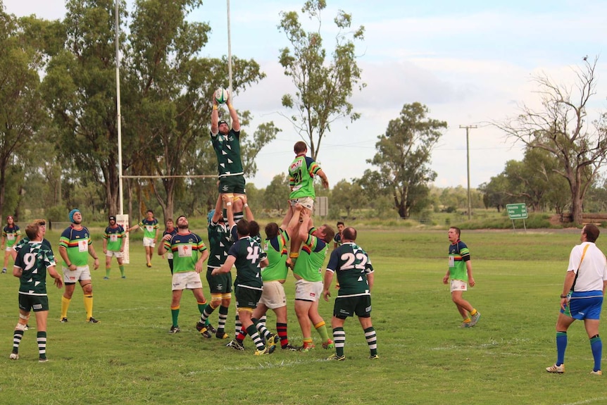 Condamine Cods win a lineout during a game.