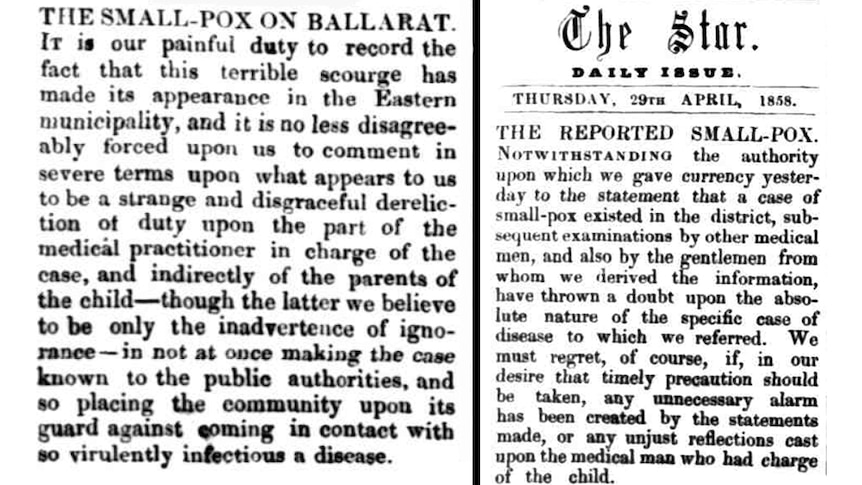 Copy of old newspaper about small pox case in Ballarat which the Star later admitted they had erred