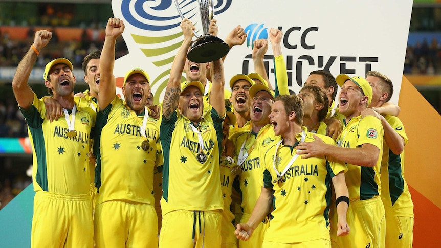 Australia celebrates with World Cup trophy