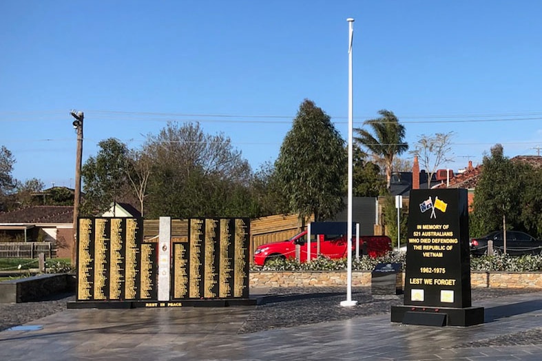 The Vietnam War memorial wall in a park next to the Sunshine RSL.