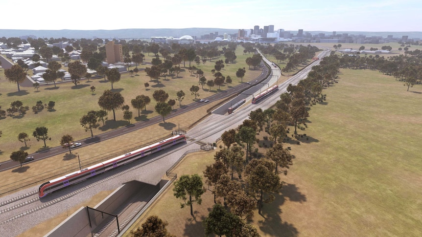 A concept picture of railway lines through the parklands