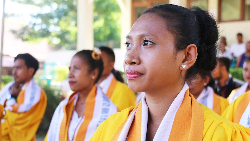 A female student at the graduation ceremony for Senai NT English Language Centre, Dili.