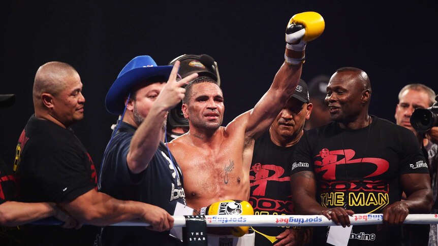 Mundine reacts to the crowd