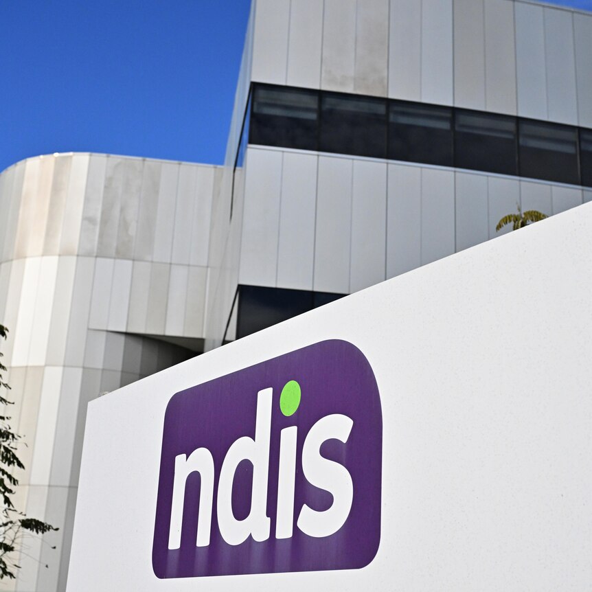 The logo of the NDIS imprinted on a grey building