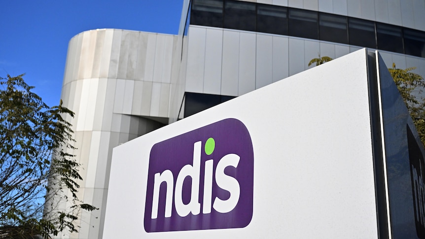 The logo of the NDIS imprinted on a grey building
