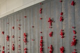 The Roll of Honour with red poppies placed beside names at the Australian War Memorial in Canberra.