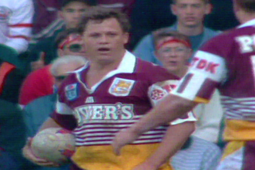 A young rugby league player in a grainy TV image from 1992