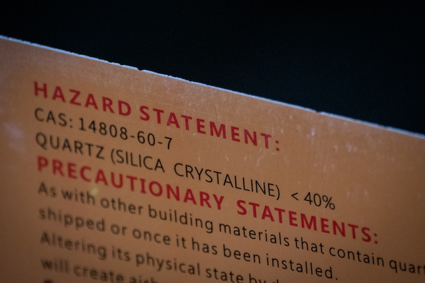 Hazard statement on the back of an engineered stone slab