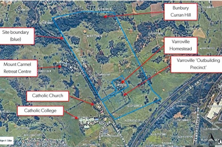 An annotated map showing the location of a new cemetery in Campbelltown.