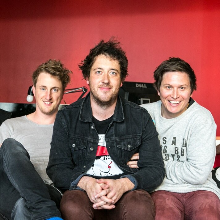 UK band The Wombats sitting in triple j reception