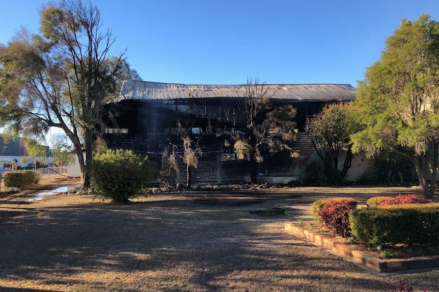 Burnt-out building after fire at Warwick East State School.
