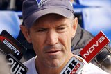 Bulldogs coach Steve Folkes talking to the media at Belmore Sports Ground on April 28, 2004.  
