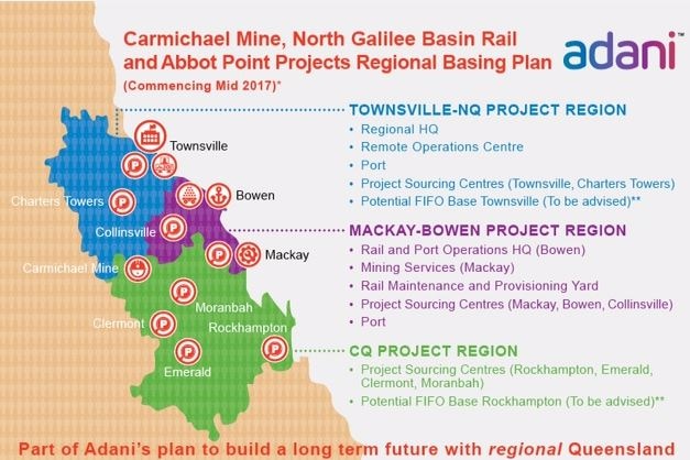 Adani will be spreading its workforce throughout regional Queensland for the Carmichael mine and its operations.