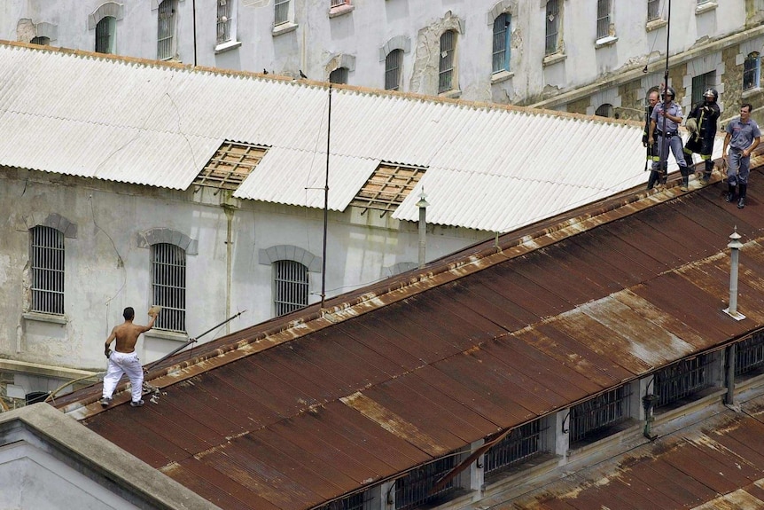 A file image shows the 25-hour riot inside the Carandiru prison in Sao Paulo, 2001.