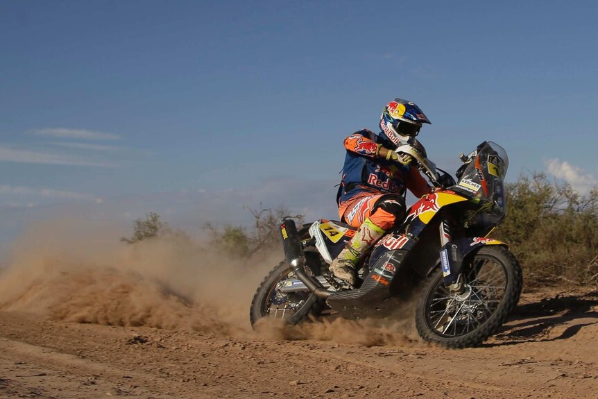 Sam Sunderland rides during the Dakar Rally