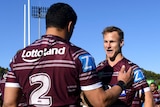 Daly Cherry-Evans and Manly Sea Eagles celebrate a try