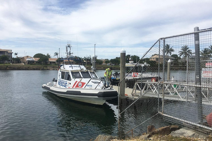 The Volunteer Marine Rescue boat at the boat ramp where two free divers who were rescued were brought back to land.