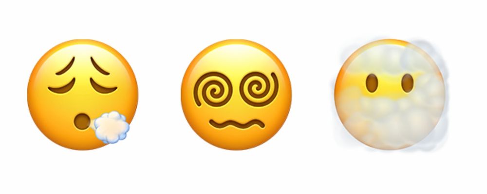 A face emoji with swirls for eyes and another with a cloud of smoke around it. 