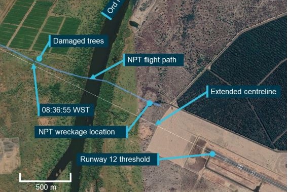 Annotated image mapping out the final flight path during the fatal crash