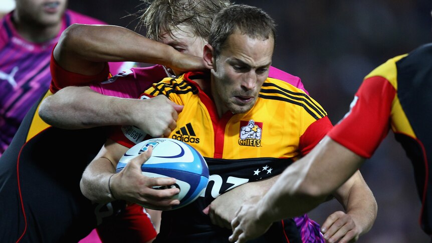 Running at the Bulls ... Andrew Horrell scored the Chiefs' opening try.